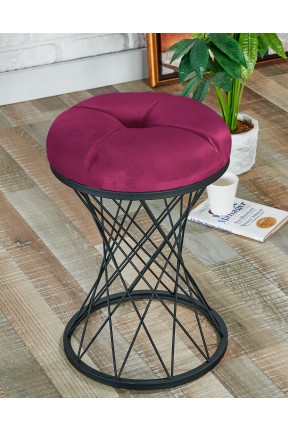 YUVARLAK PUF SİYAH METAL BABYFACE PEMPE KUMAŞ MODERN PUF 