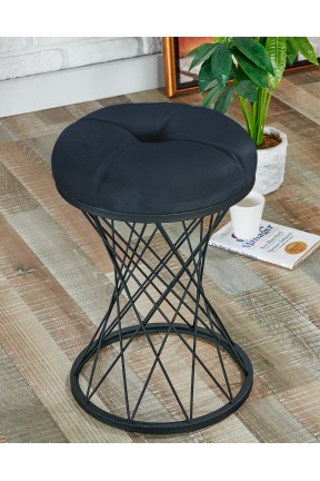 YUVARLAK PUF SİYAH METAL BABYFACE GRİ  KUMAŞ MODERN PUF 